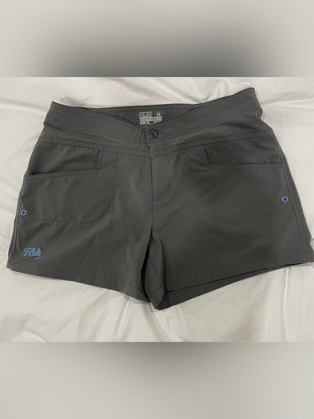 Huk Women's Charcoal Athletic Shorts with Blue Stitch Accents